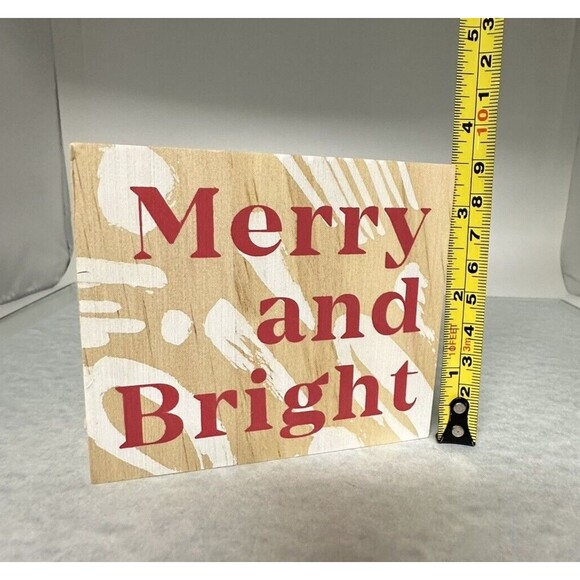 Christmas Merry and Bright Wood Block Plaque 3-1/2" x 4" by Here & There - Picture 4 of 6